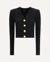 Balmain Structured Shoulder Black V-neck Cardigan With Decorative Buttons In Black