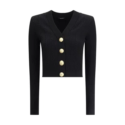 Balmain Black Twisted Knit Long-sleeved Cardigan Women
