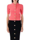 Balmain Button Embellished Knitted Cardigan In Pink