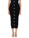 Balmain Black Viscose Blend Ribbed Knit Midi Skirt In Black