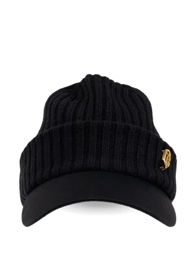 Balmain Ribbed Beanie Cap In Black