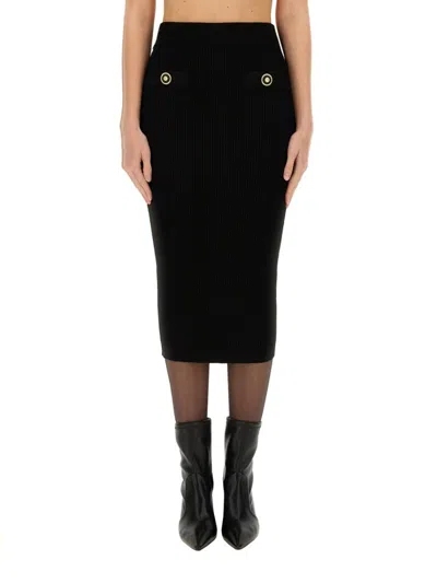 BALMAIN BALMAIN RIBBED BLACK MIDI SKIRT