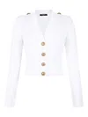 Balmain V-neck Cable Knit Cardigan With Gold-tone Buttons In White