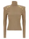 Balmain Button-trimmed Knit Turtleneck Sweater In Beige