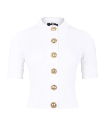 BALMAIN RIBBED BUTTONED TOP
