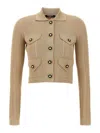 Balmain Ribbed Knit Cropped Cardigan In Beis