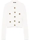Balmain Perforated Knit Cardigan With Embossed Logo Buttons In White