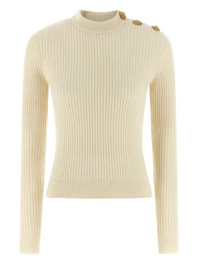 BALMAIN RIBBED COIN- BUTTON SWEATER