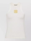 Balmain Beige Embroidered Logo Cotton Blend Top In Cream