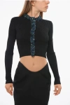 Balmain Ribbed Cropped Cardigan Embellished With Sequins And Beads In Black