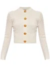 Balmain Buttoned-embellished Crewneck Cardigan In White