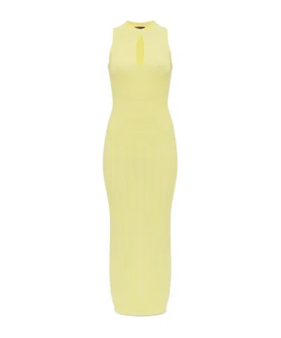 Balmain Keyhole Ribbed Dress In Yellow