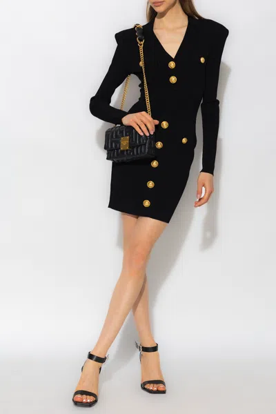 Balmain Ribbed Dress In Black