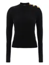 Balmain High Collar Ls Btn Gold In Black