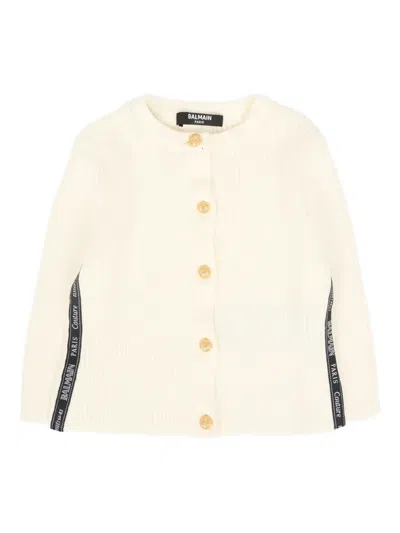 Balmain Babies' Ribbed Gold-button Cardigan In Pink