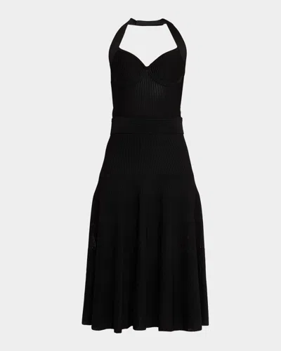 Balmain Ribbed Halter Midi Dress In Black