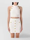 Balmain Halterneck Knit Cropped Top With Gold Buttons