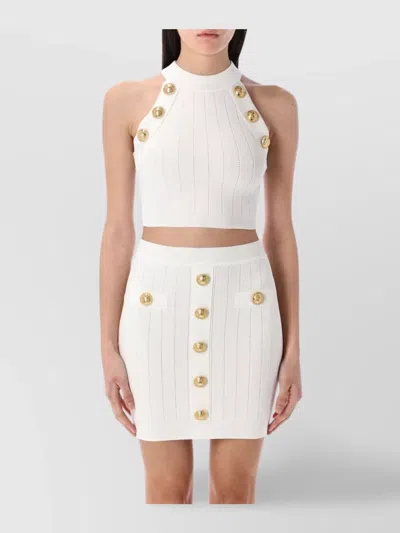 BALMAIN RIBBED HALTER NECK TOP WITH GOLD BUTTONS