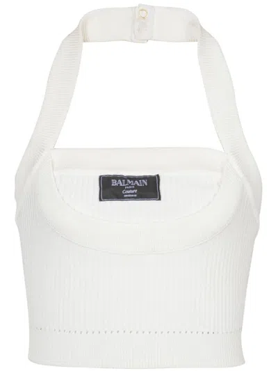 BALMAIN RIBBED HALTERNECK TOP