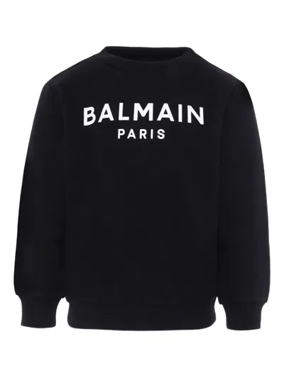 Balmain Ribbed Hem Sweatshirt With Printed Logo For Boys In Multi