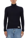 Shop Balmain Ribbed High Neck Turtleneck Sweater