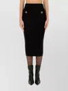 Balmain Ribbed High Waist Midi Skirt With Button Detailing In Black