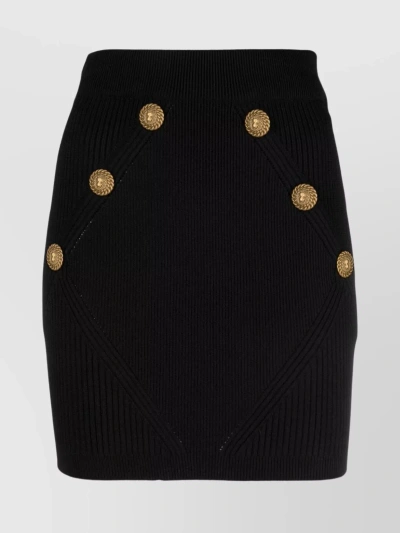 Balmain Ribbed High Waist Mini Skirt In Black