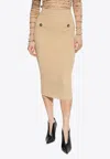 Balmain Ribbed Knee-length Pencil Skirt In Beige