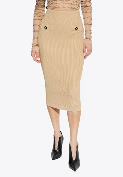 BALMAIN RIBBED KNEE-LENGTH PENCIL SKIRT