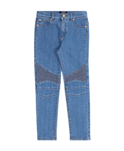 Balmain Ribbed-knee Skinny-cut Jeans In Blue