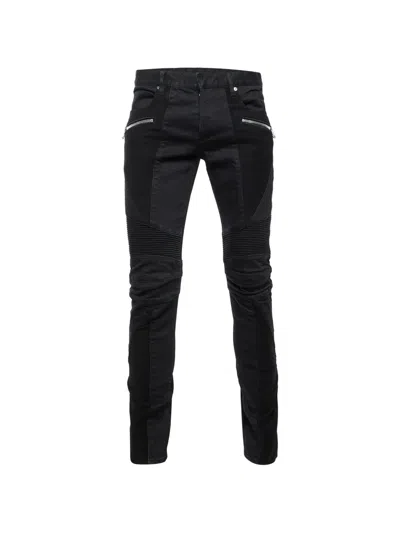 Pre-owned Balmain Ribbed Knee Skinny Jeans In Black