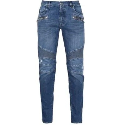 Pre-owned Balmain Ribbed Knees Blue Jeans