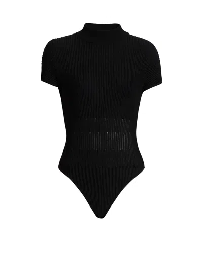 Balmain Ribbed Turtleneck Knitted Top In Black