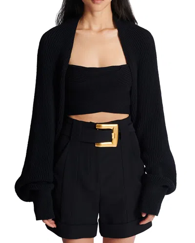 Balmain Ribbed Knit Bolero Cardigan In Black