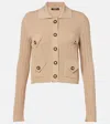 Balmain Ribbed Knit Cropped Cardigan In Beige