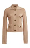 Balmain Ribbed Knit Cropped Cardigan In Brown