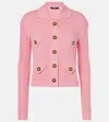 Balmain Perforated Knit Short Cardigan With Patch Pockets In Rose