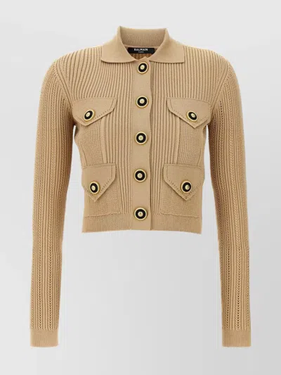 BALMAIN RIBBED KNIT CARDIGAN WITH BUTTON DETAILING