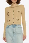 Balmain Ribbed Knit Cropped Cardigan In Beige