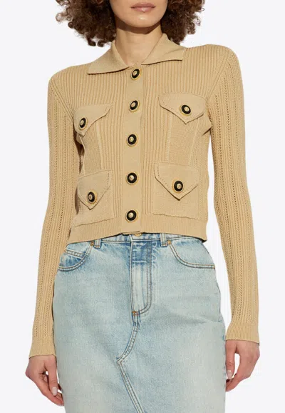 BALMAIN RIBBED KNIT CROPPED CARDIGAN