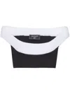 Balmain Two-tone Knit Cropped Top With Double Neckline In Black