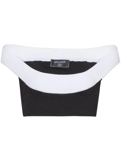 Balmain Ribbed-knit Cropped Top In Black