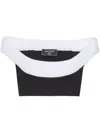 Balmain Two-tone Knit Cropped Top With Double Neckline In Black