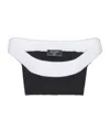 Balmain Two-tone Knit Cropped Top With Double Neckline In White