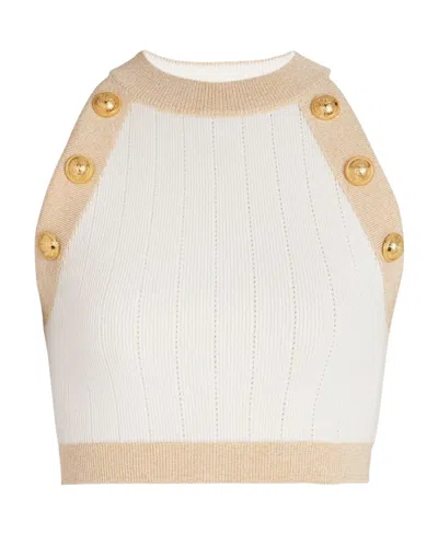 Balmain Pink Halterneck Knit Cropped Top In 0lb Nude Rose