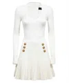 Balmain Lion-button Pleated Mini Dress In White