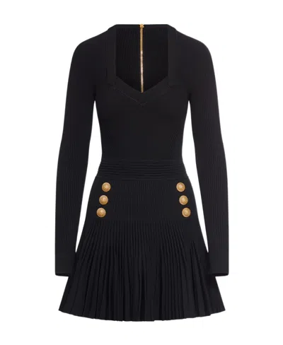 BALMAIN BALMAIN RIBBED KNIT FLARED MINI DRESS