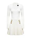 Balmain Ribbed Knit Flared Mini Dress In White