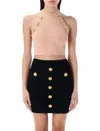 Balmain Ribbed Knit Halterneck Top In Pink