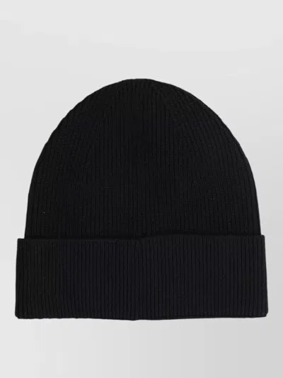 Balmain Ribbed Knit Hat Folded Cuff Design In Black